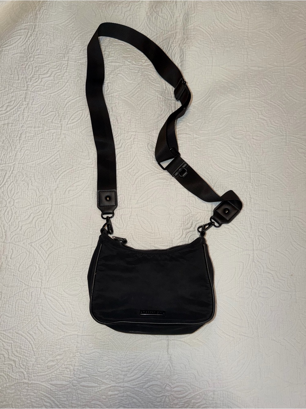 Black Crossbody Shoulder Bag - Minimal Nylon Design